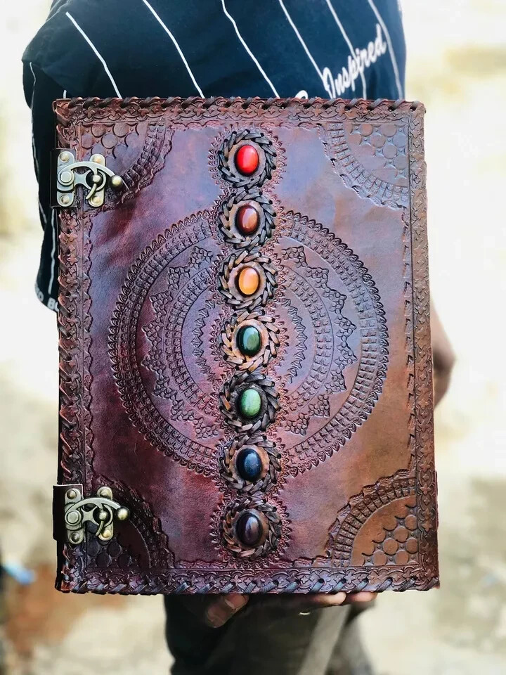 Leather Ring Grimoire Binder Binder Cover Notebook School Folder Seven Stone