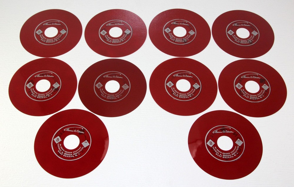 10 Vintage Thomas Edison Voicewriter Blank Ruby Red Translucent Diamond Discs