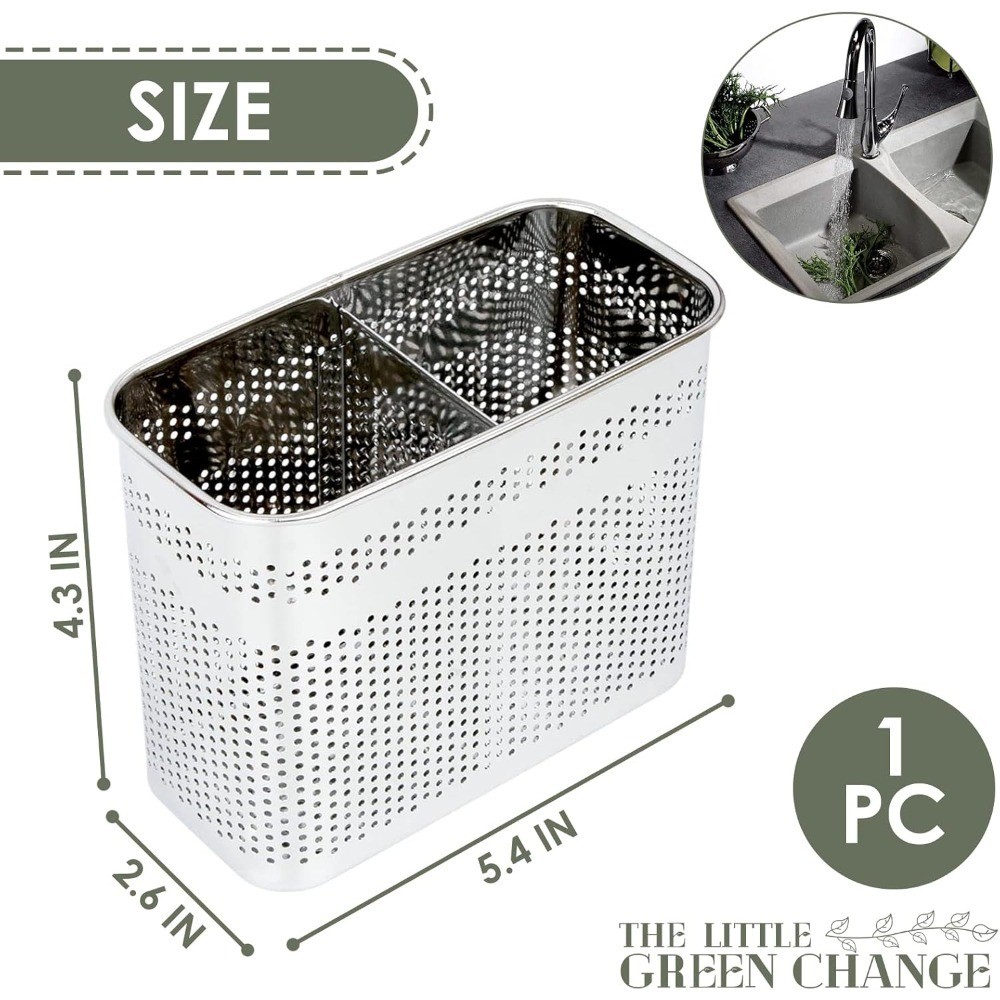 Kitchen Utensils Chopsticks Holder Drying Rack Basket with Hooks 2 Divided