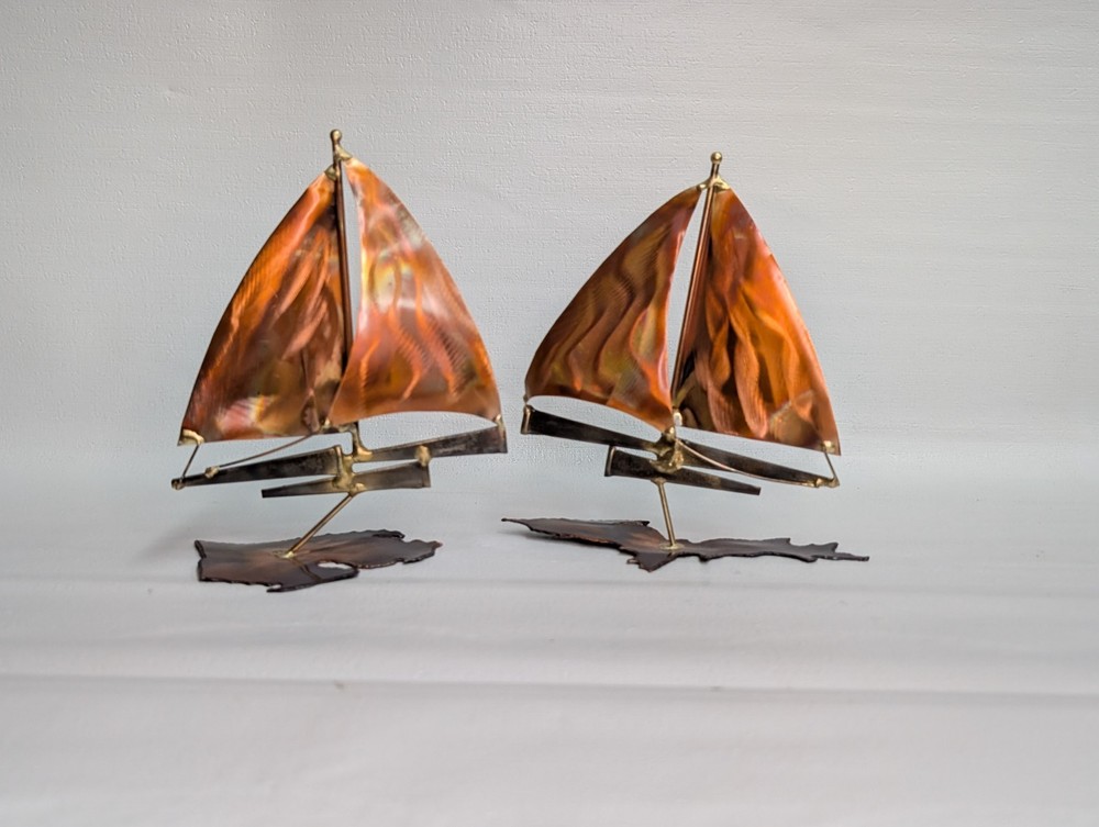 Copper and Brass Sailboat Sculptures