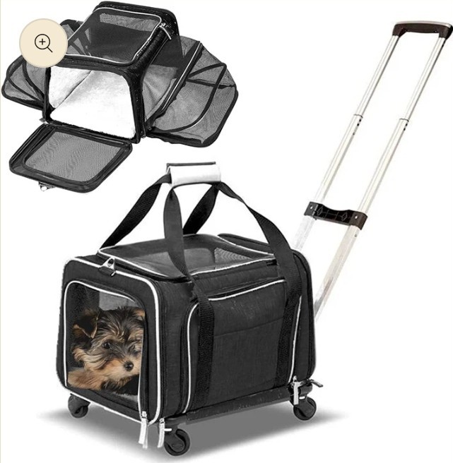 Airline Approved Expandable Premium Pet Carrier on Wheels- Two Sided BLACK...215