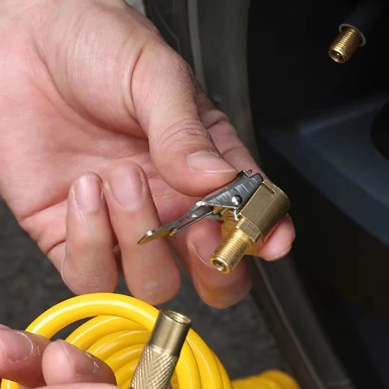 2-Pack Brass Tire Air Chuck, Locking Quick Connect Inflator Hose Adapter, No Lea