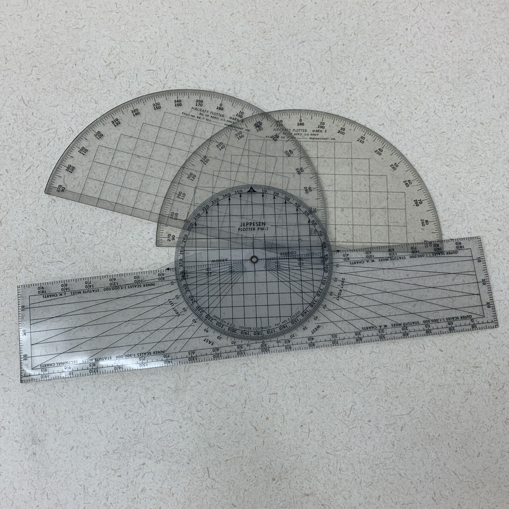 DRAFTING Jeppesen PW-1 Rotating Plotter & 2 Aircraft Plotter Mark 2 Permochart