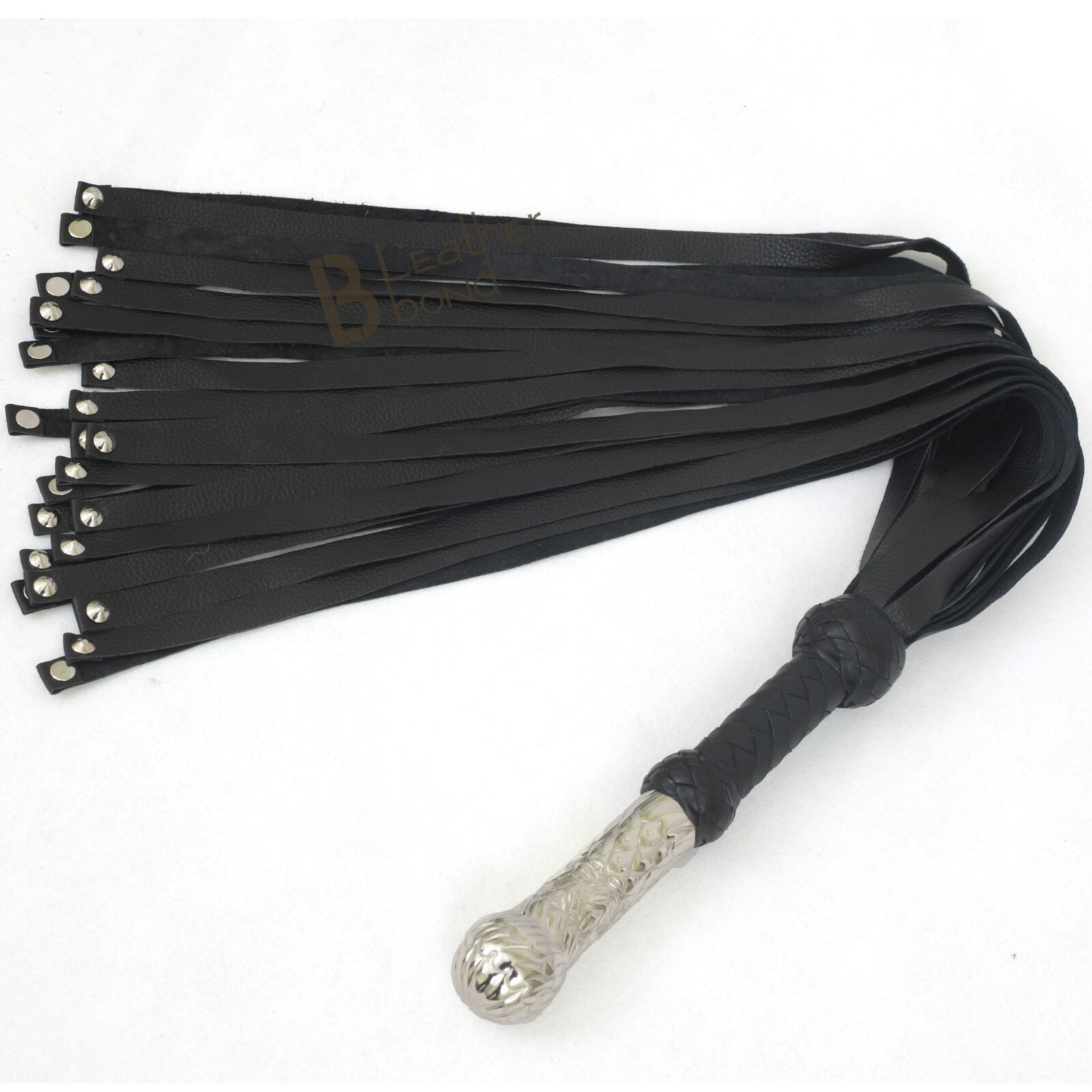 Real Genuine Cow Hide Leather Flogger 25 Falls Black Heavy & Steel Studded