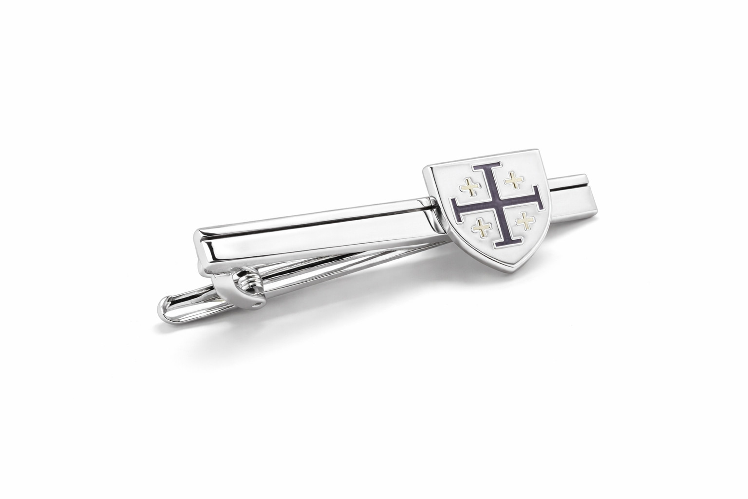 Jerusalem Cross Shield Tie Clip Silver Christian Religious Tie Bar Me