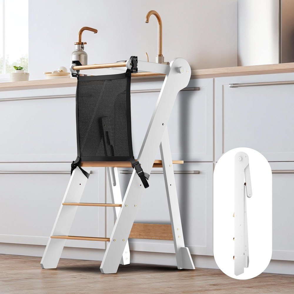 COSYLAND Foldable Toddler Standing Tower - Adjustable Height Kitchen Step Stool