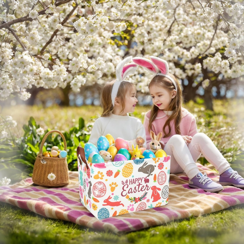 ASKETAM Easter Basket for Kid Large Empty Rectangular Cute Easter Gift Storag...