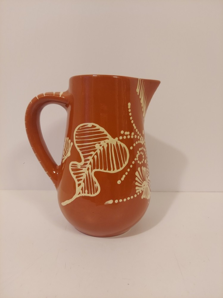 Glazed Handpainted Earthenware Pitcher 7 Inches