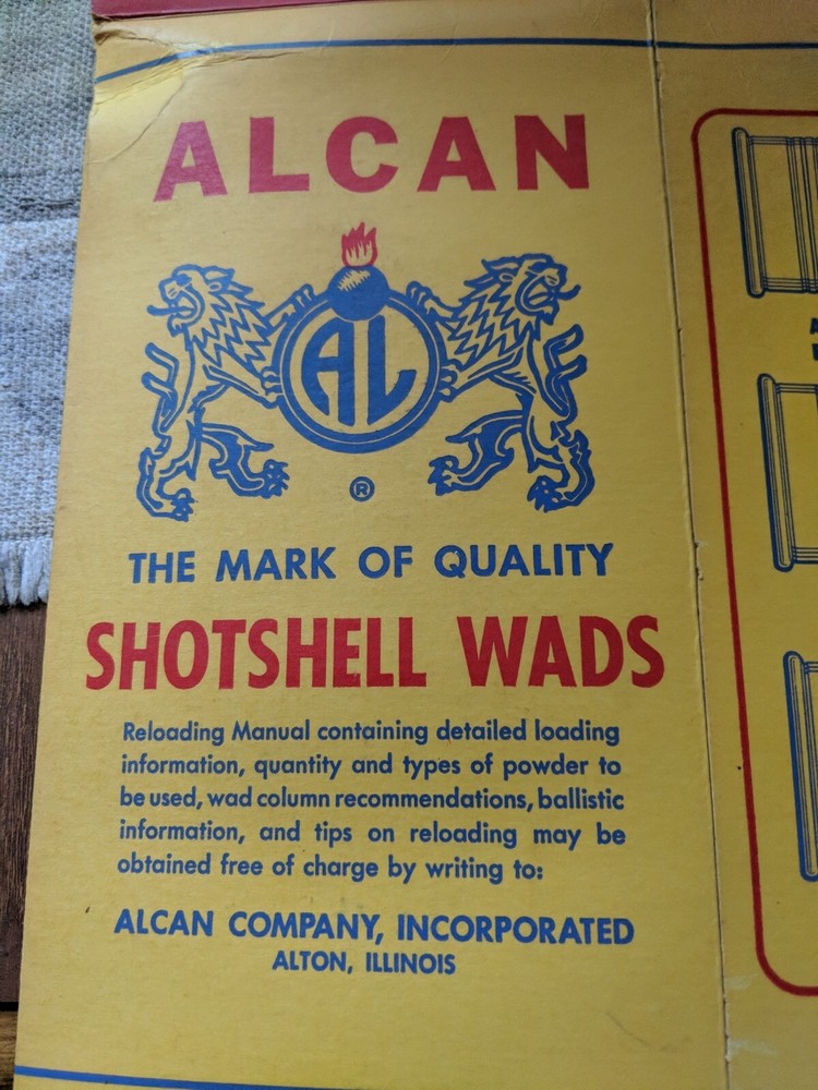Empty COLLECTABLE BOX ALCAN 12 GA. SHOTSHELL Wads