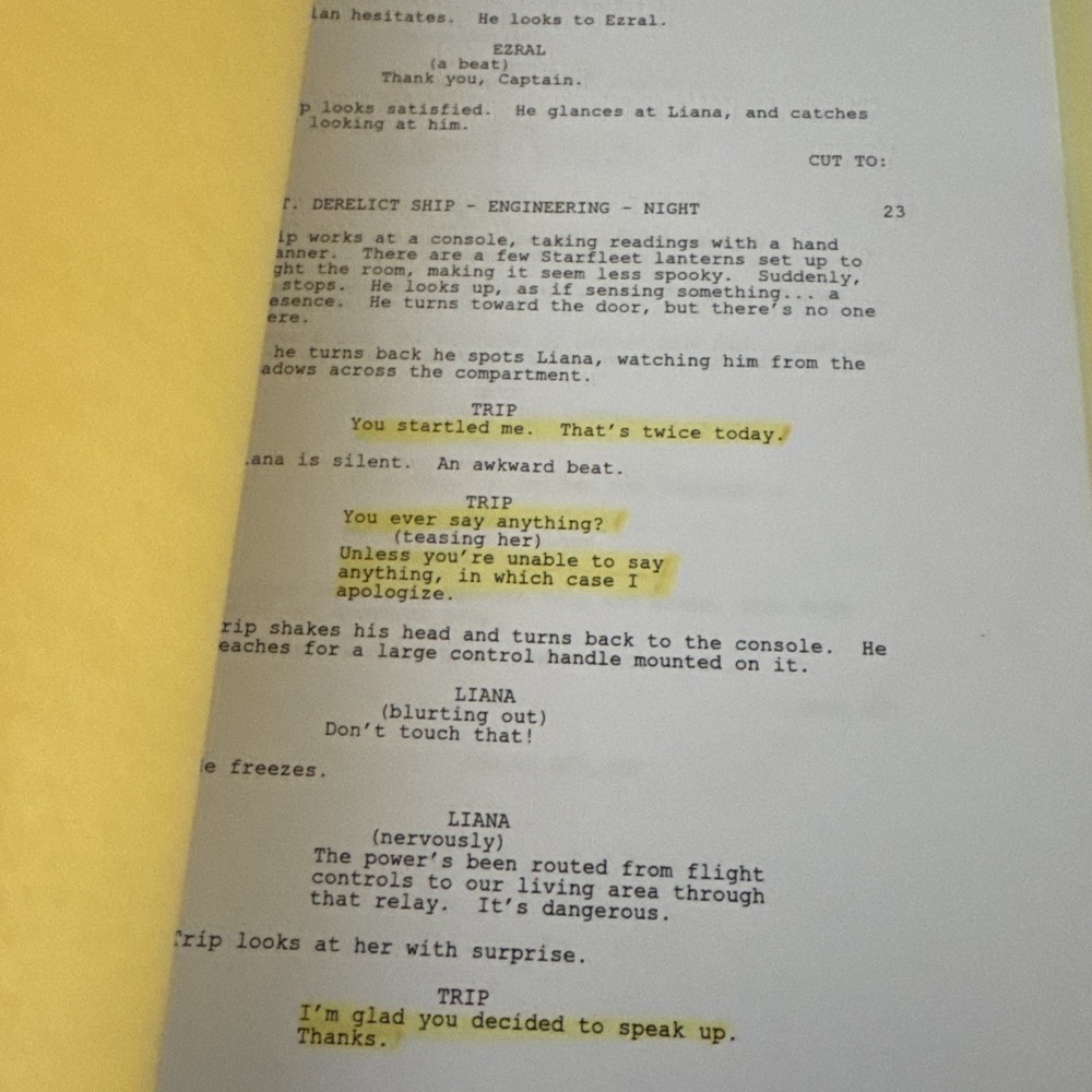 Original Cast Used Star Trek Enterprise Production Script “Oasis” 2002
