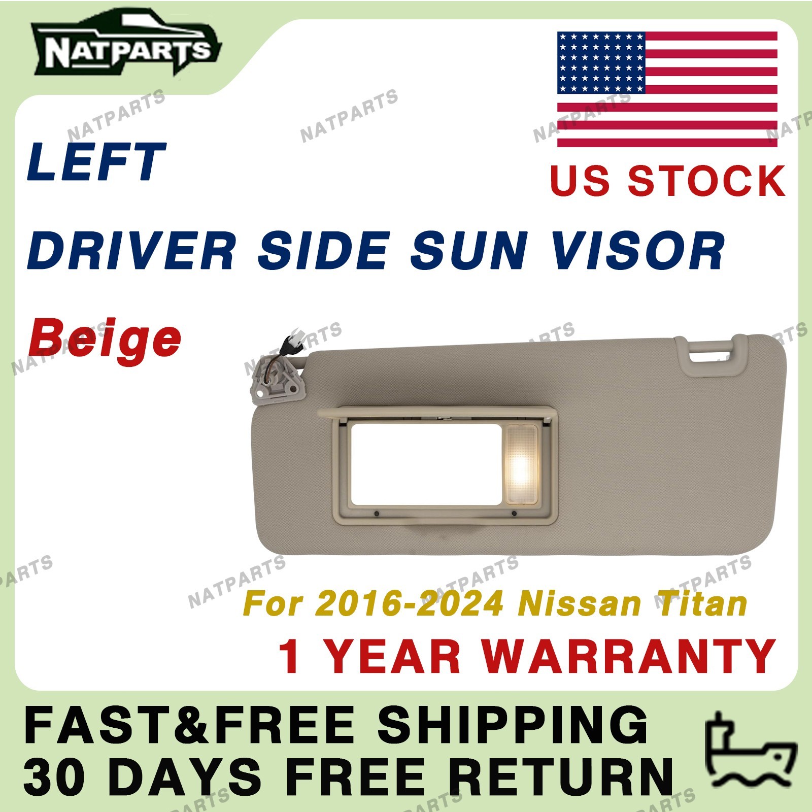 Left Driver Side Sun Visor w/ Light for Nissan Titan 2004-2024 96401-EZ70B
