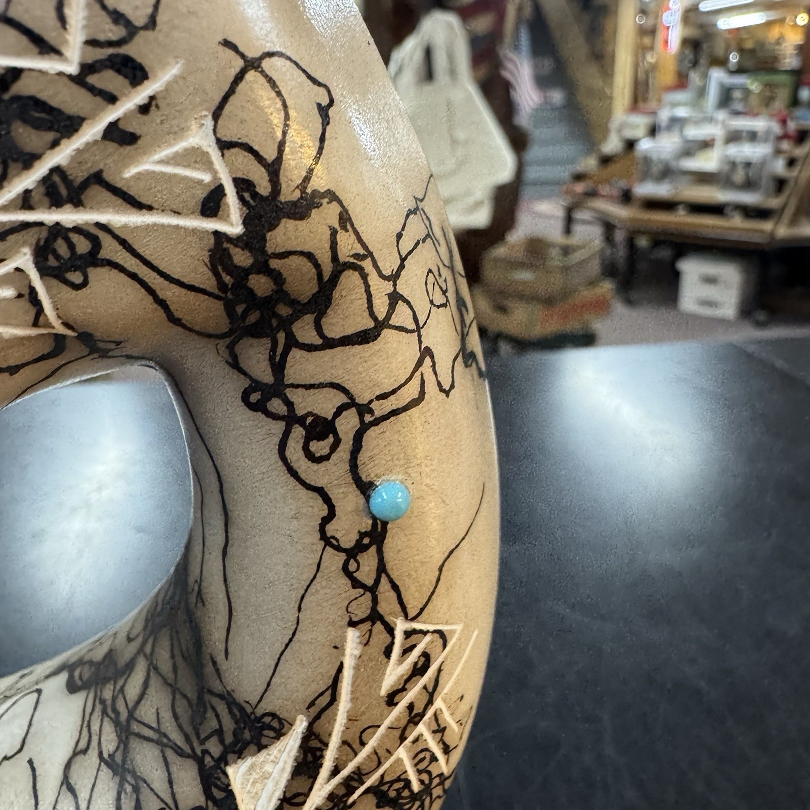 Native American Pottery Horse Hair Kokopelli Sculpture by Vail