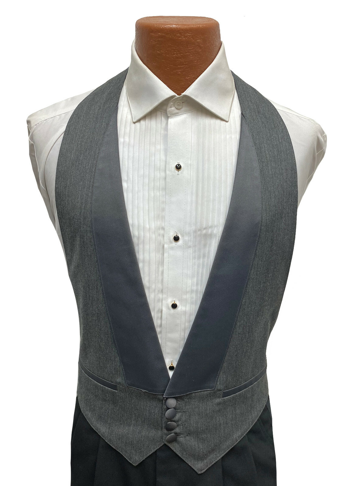 Men's Grey Tuxedo Vest with Satin Lapels Open Back Wedding Morning Dress S/M