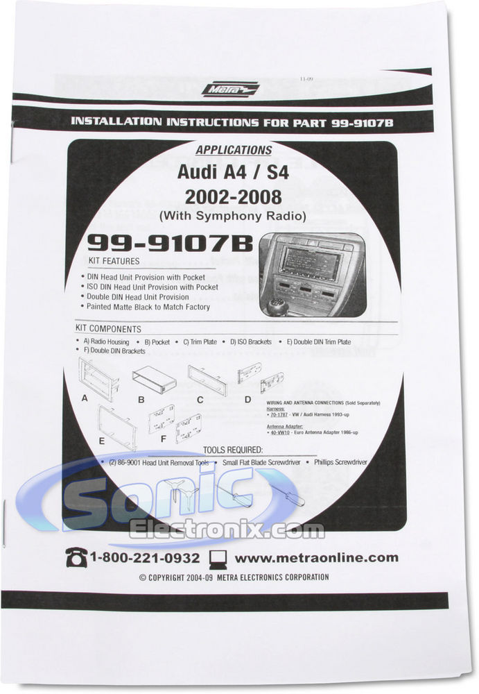 Metra 99-9107B Double DIN Installation Dash Kit for 2002-2008 Audi A4