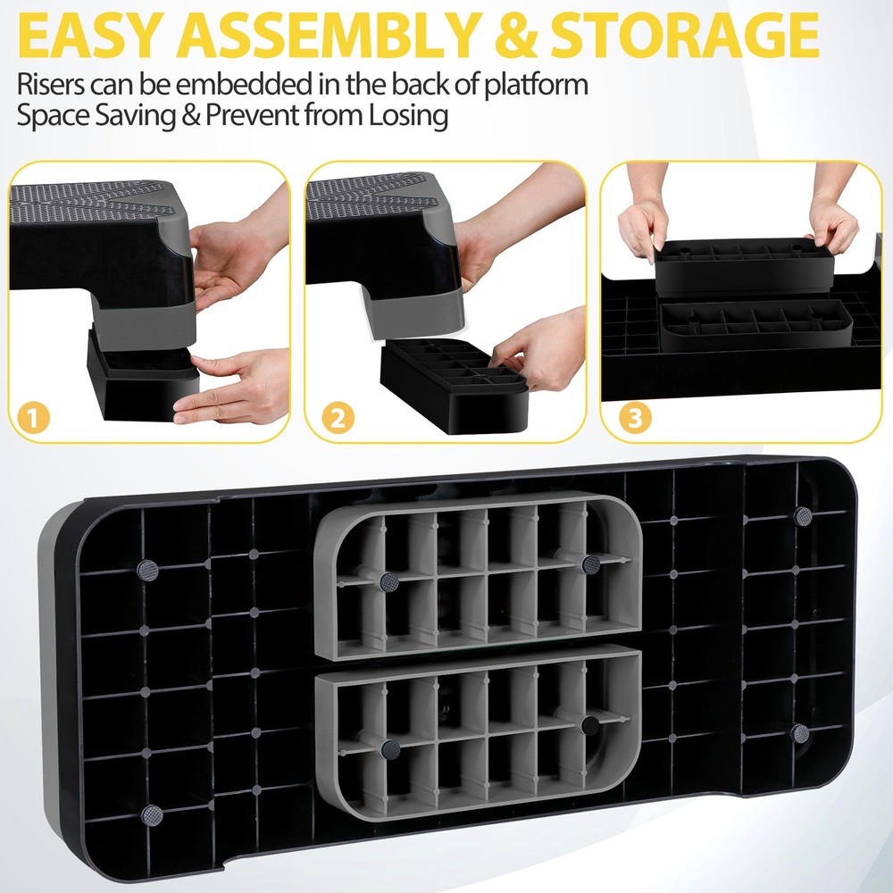 Aerobic Step Platform Exercise Step Adjustable Height 4"-6''-8' w/4 Risers Grey