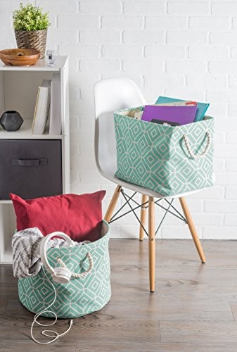Collapsible Polyester Storage Bin, Stained Glass Large Rectangle Aqua