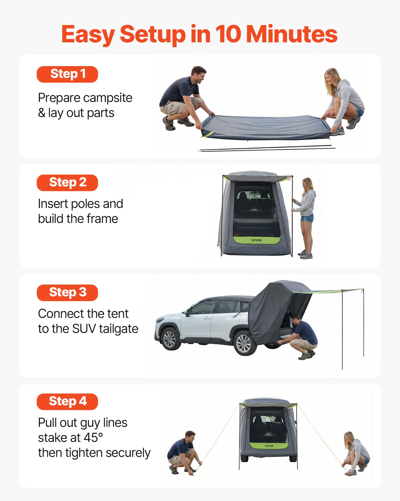 VEVOR SUV Tent with Shade Awning PU2000mm Waterproof SUV Tailgate Camping Tent