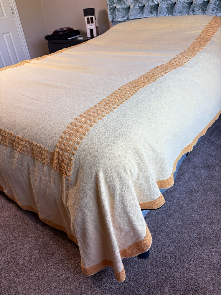 Vintage Chenille Bedspread Yellow