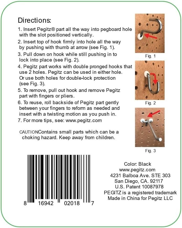 Pegboard Peg Locks 50PCS – 1/8" Black Plastic Clips for Securing Peg Hooks