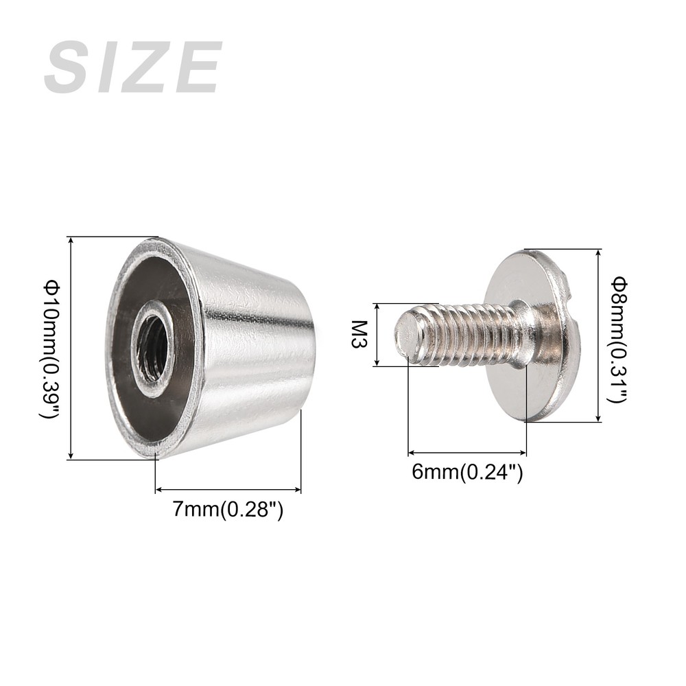 Screw Back Stud Spike (10x7mm) 12pcs, Flat Head Stud Rivets Silver Tone