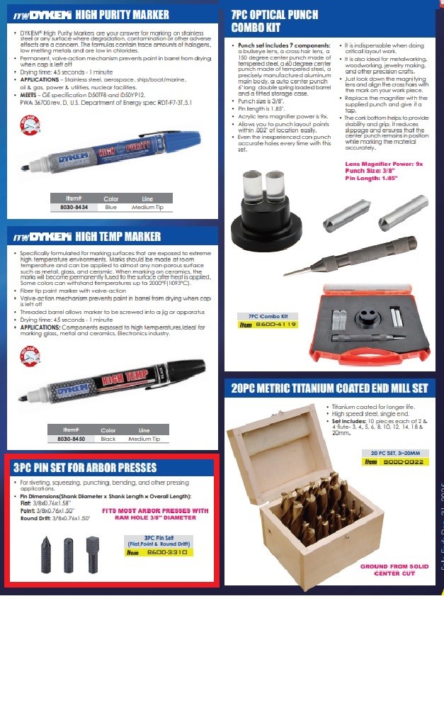 HHIP 3 PIECE PIN/DRIFT SET FOR ARBOR PRESSES (8600-3310)