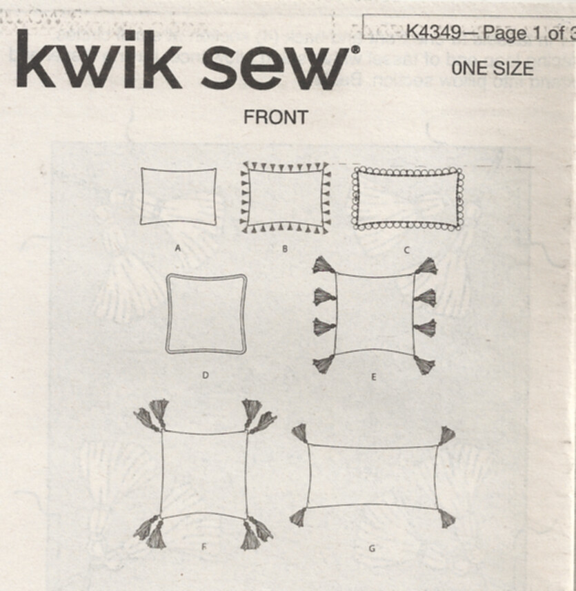 KWIK SEW K4349 PILLOWS SEWING PATTERN ©2020