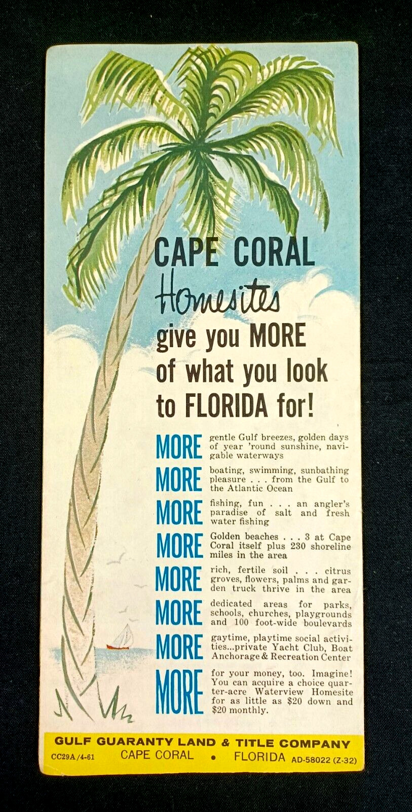 Vtg 1961 CAPE CORAL FLORIDA Brochure CALOOSAHATCHEE RIVER General Homesites Info