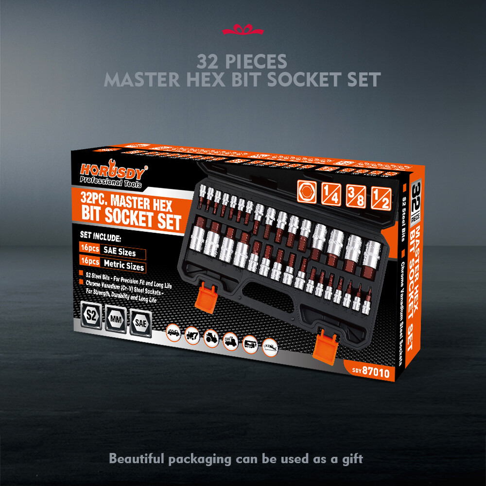 32PC Hex Bit Socket Set Allen Head High Torque Strengthened SAE Metric S2 Steel