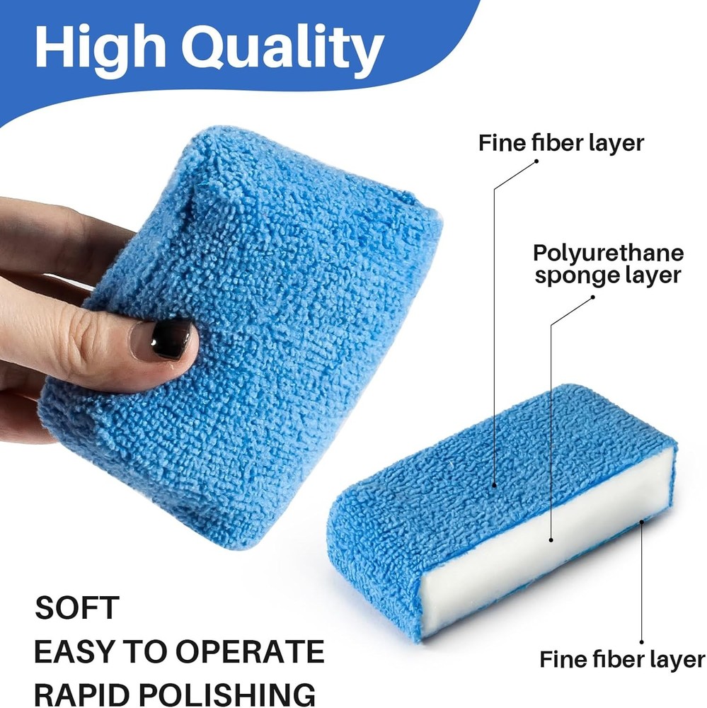 Sukh 6 Pack Microfiber Rectangle Sponge Detailing Pads - Wax Blue