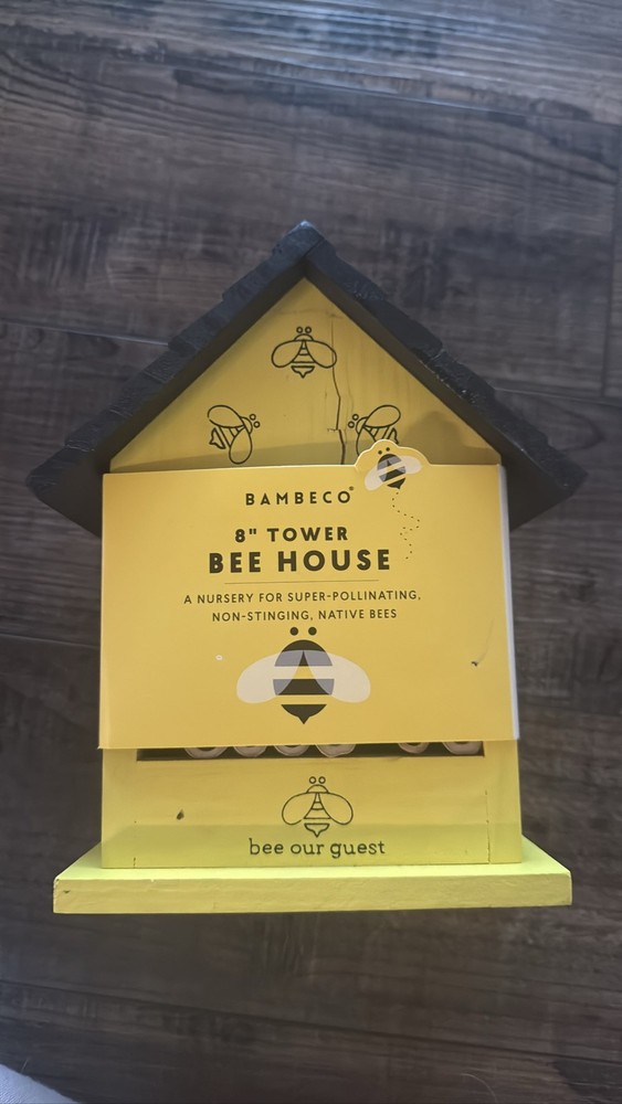 BAMBECO 8" Tower Bee House Yellow Pollinator Native Bee Nursery