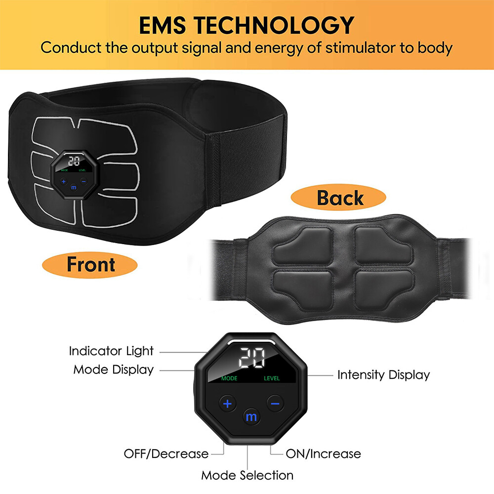 EMS Abdominal ABS Muscle Stimulater Training Toner Fitness Workout Belt 10 Modes