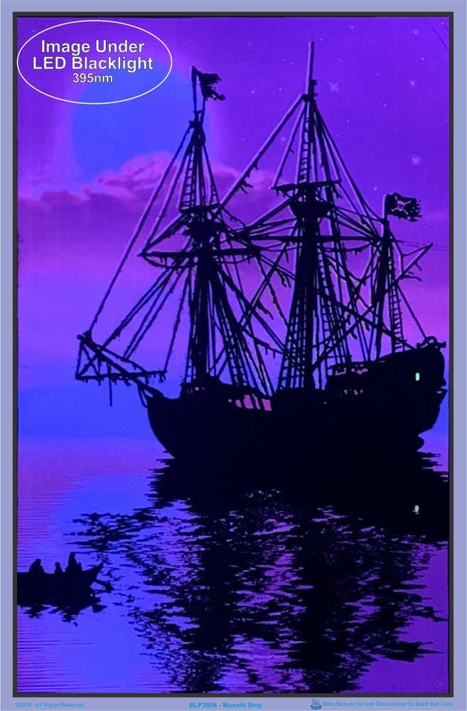 Moonlit Pirate Ghost Ship Blacklight Poster 23 x 35