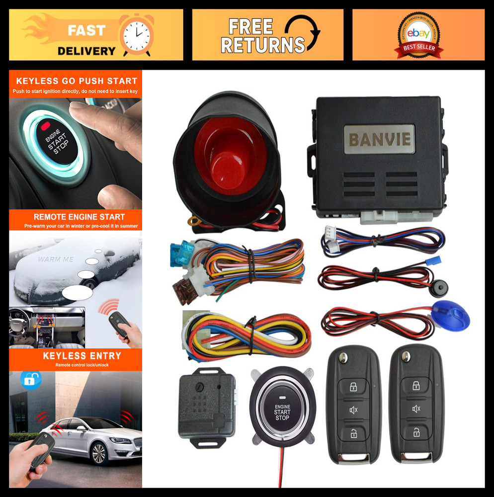 Car Alarm System with Remote Start Kit, Push to Start Button, Security Features