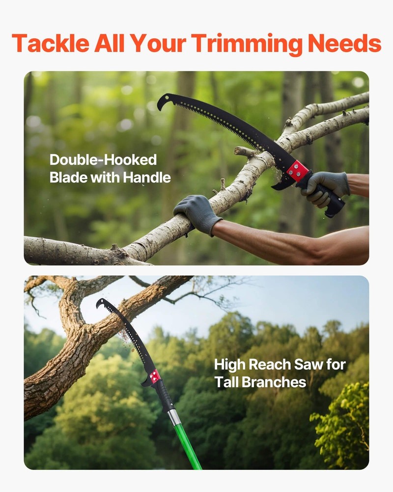 27ft Tool-Free Extendable Pole Saw with Rust-Resistant 65Mn Double-Hook Blade