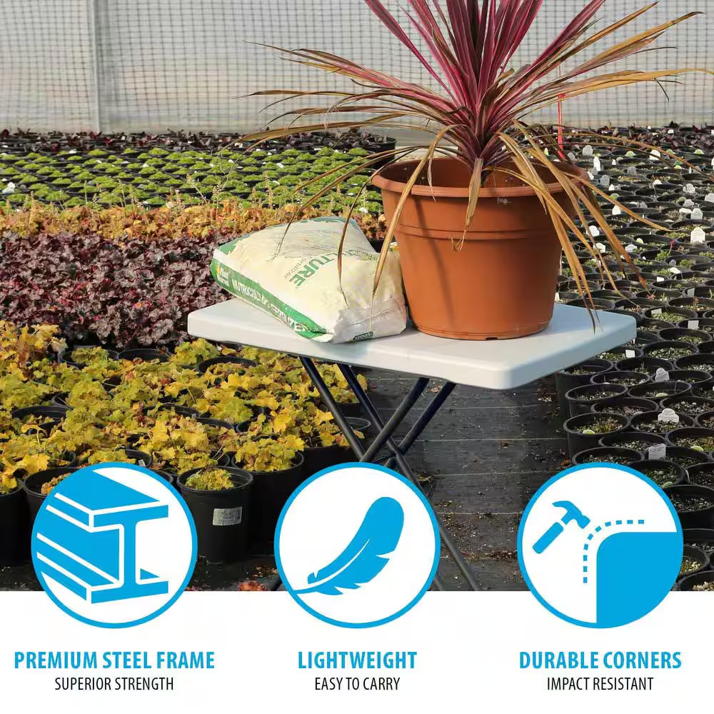 30 In. White Plastic Adjustable Height Folding Utility Table