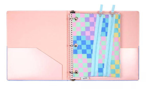 2 Pack Double Zip Binder Pencil Case Multicolor Checkered Yoobi