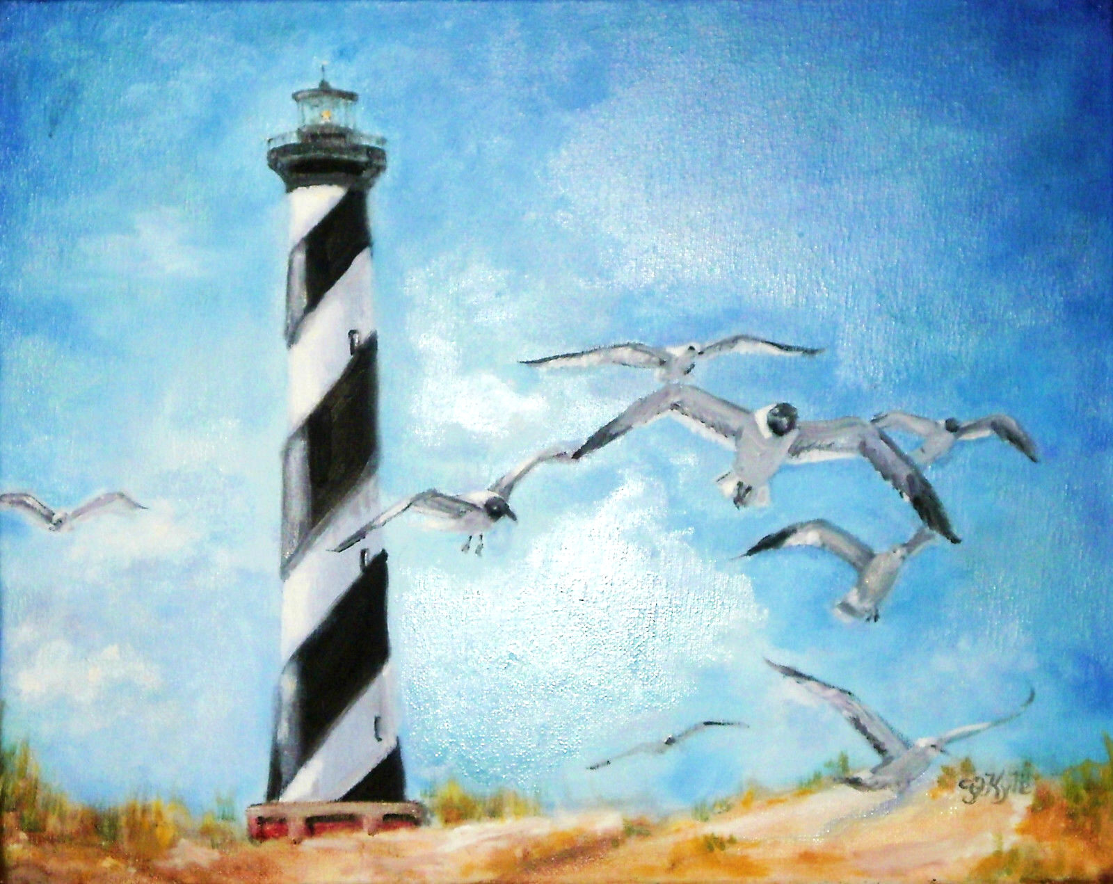 Cape Hatteras Lighthouse Original Oil Painting Realism 16x20 Handmade by Artist