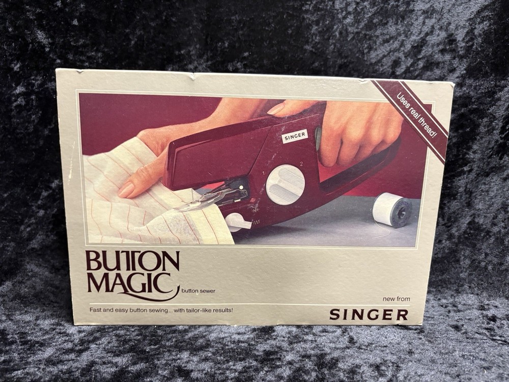 Vintage Model B100A Singer Button Magic Hand Held Button Sewer Original Box
