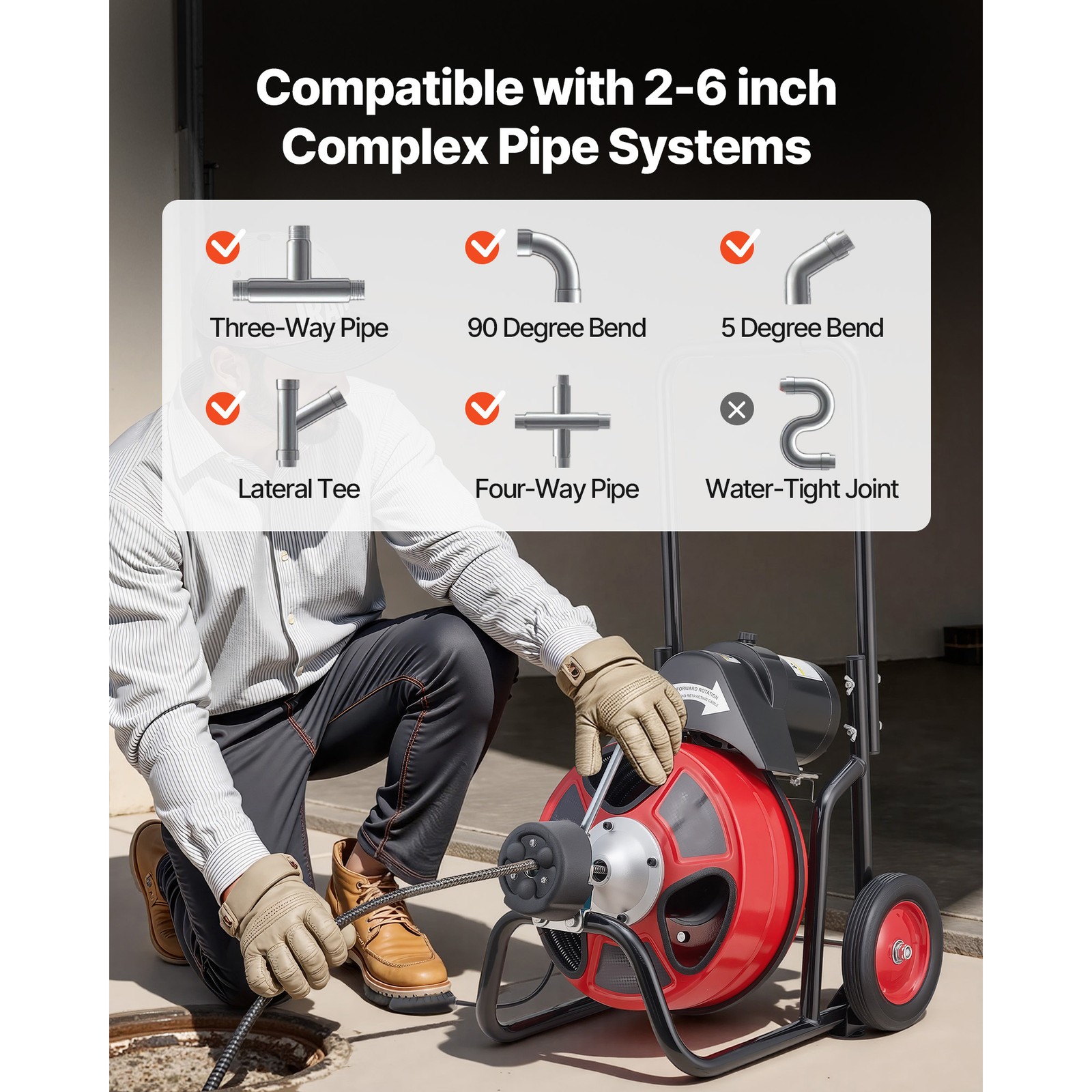 Uimoso Electric Drain Auger Machine with 100 FT x 1/2 In Cable and Auto Feed