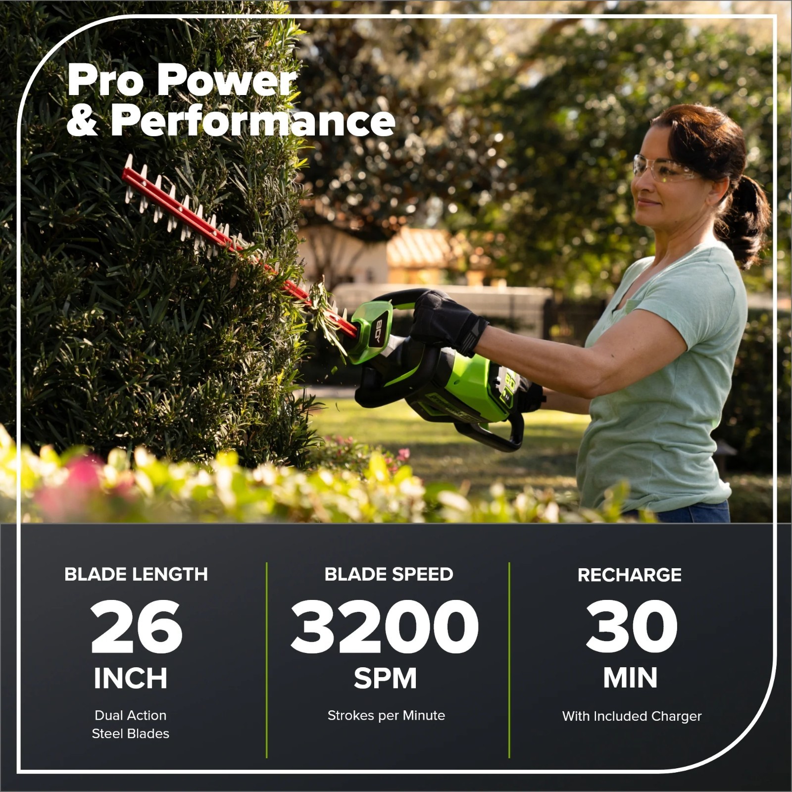 Greenworks 80V 26" Cordless Hedge Trimmer Electric Hedge Trimmer, Tool Only