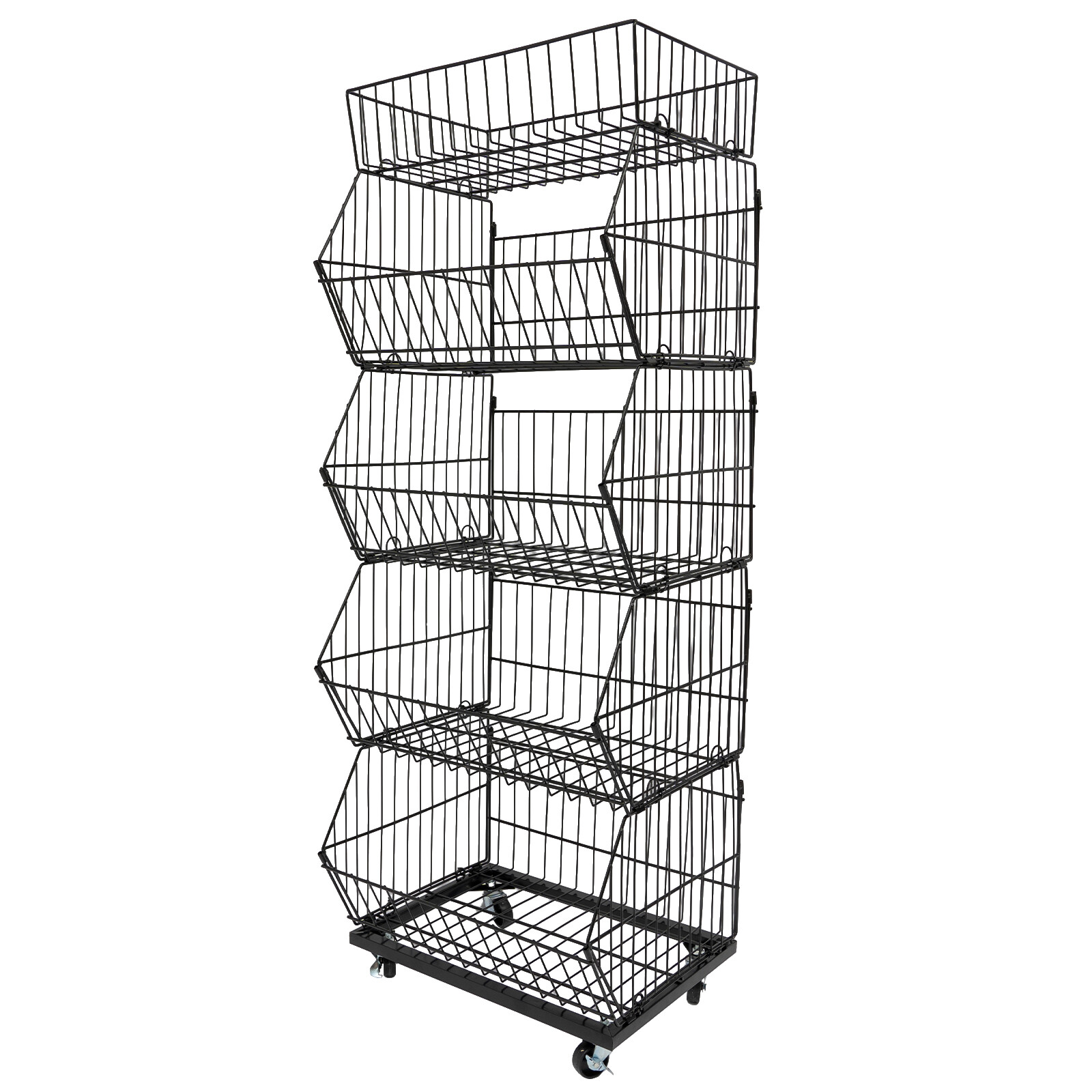 5 Tier Wire Grid Retail Display Shelf Merchandise Display Rack Stand W/ Wheels