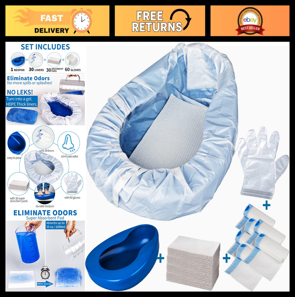 Extra Large Bedpan Set with 30 Super Absorbent Pads & Disposable Liners for Elde
