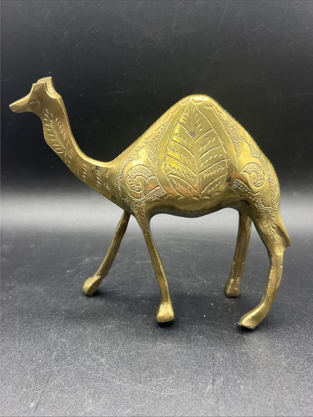 Solid Brass Etched Camel Figurine 4.25" Tall x 5" Wide Vintage Decor