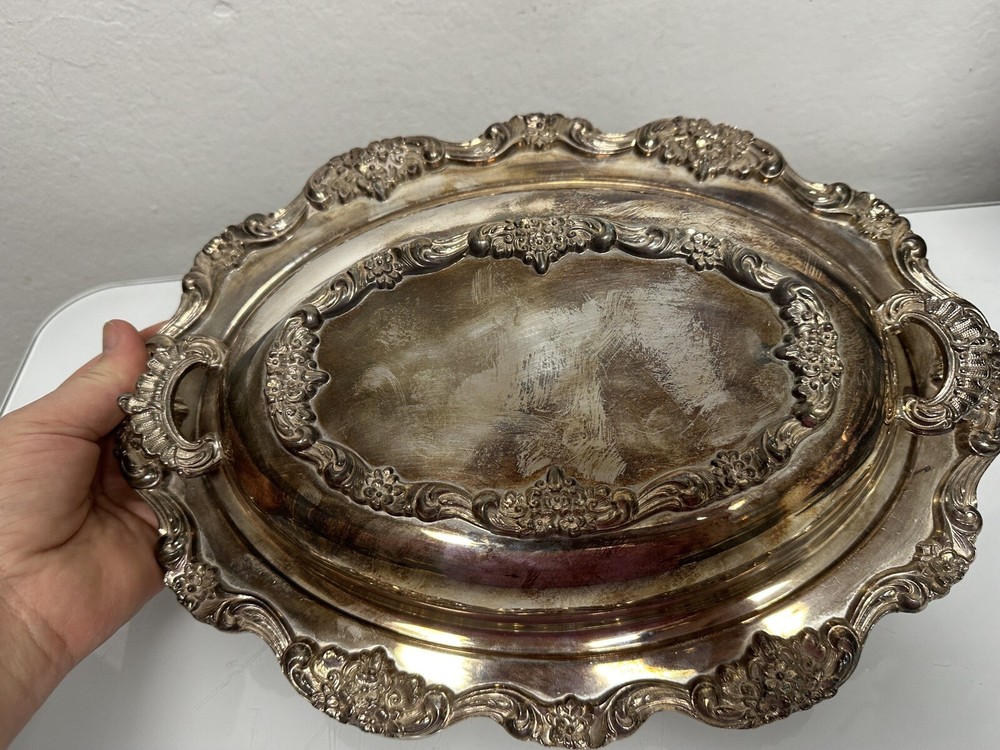 Poole Lancaster Rose Silverplate Oval Footed Vegetable Serving Bowl