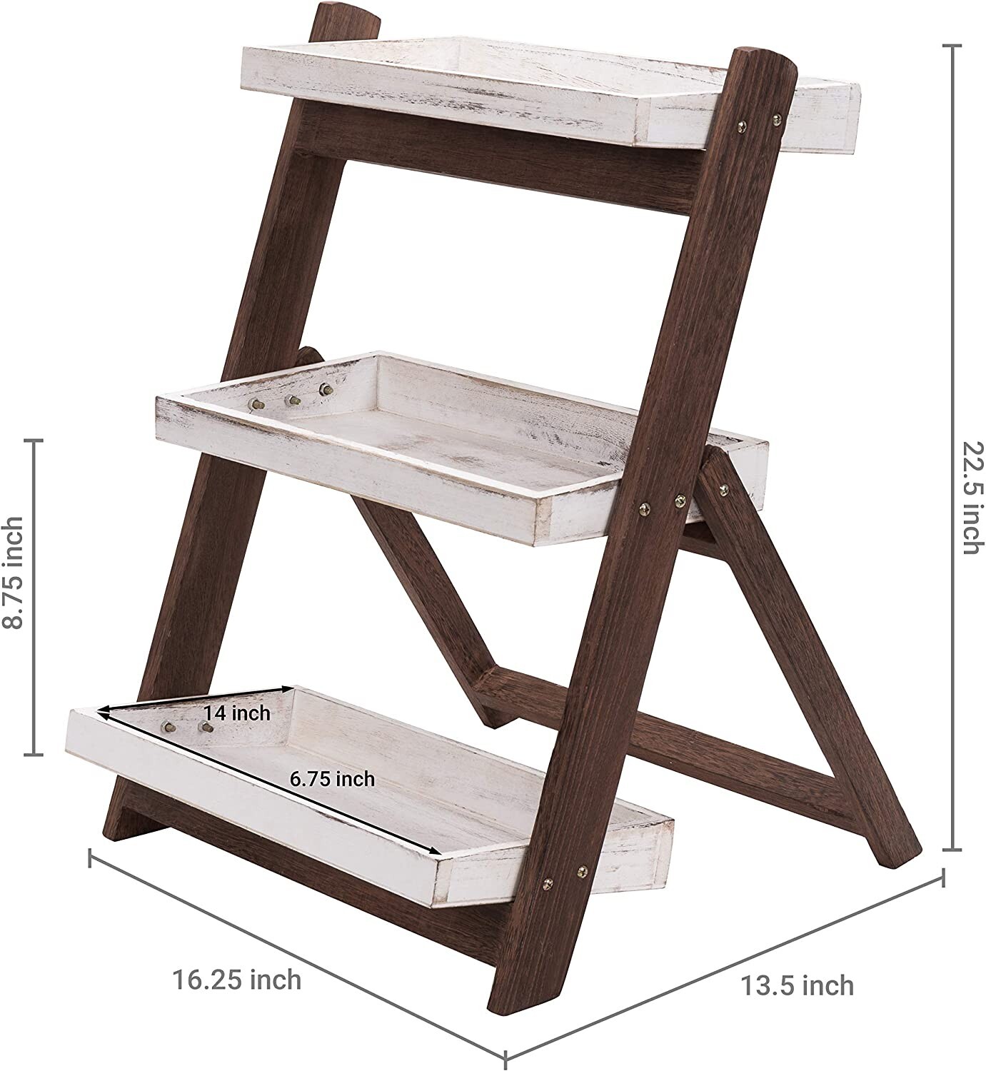 Burnt Brown Wood 3-Tier Shelf Stand, Freestanding Ladder Shelf, Display Stand