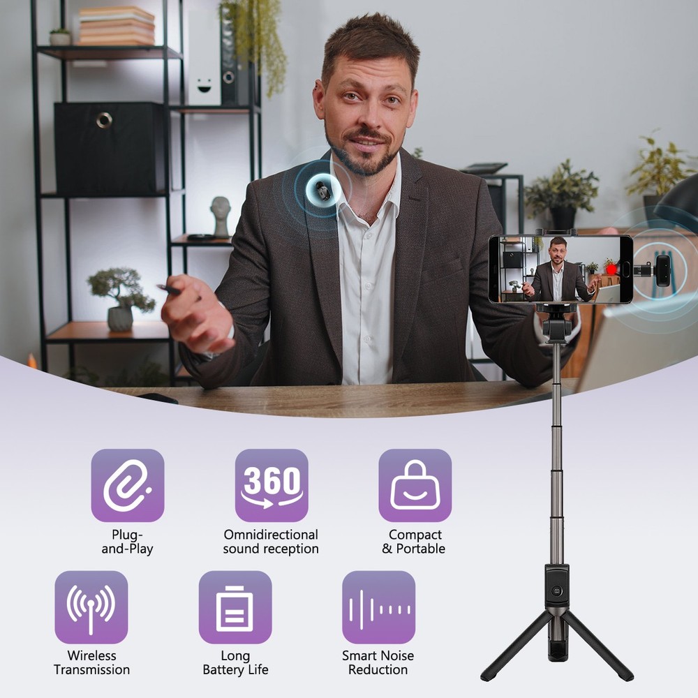 Wireless Microphone Mini Mic for iPhone/Android Phone, LED Display Lavalier Mic-