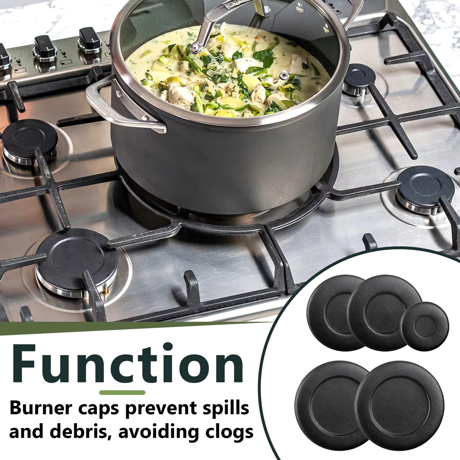 5 Pcs W10832694 Gas Stove Burner Cap for Whirlpool Ranges | Replaces W1059713...