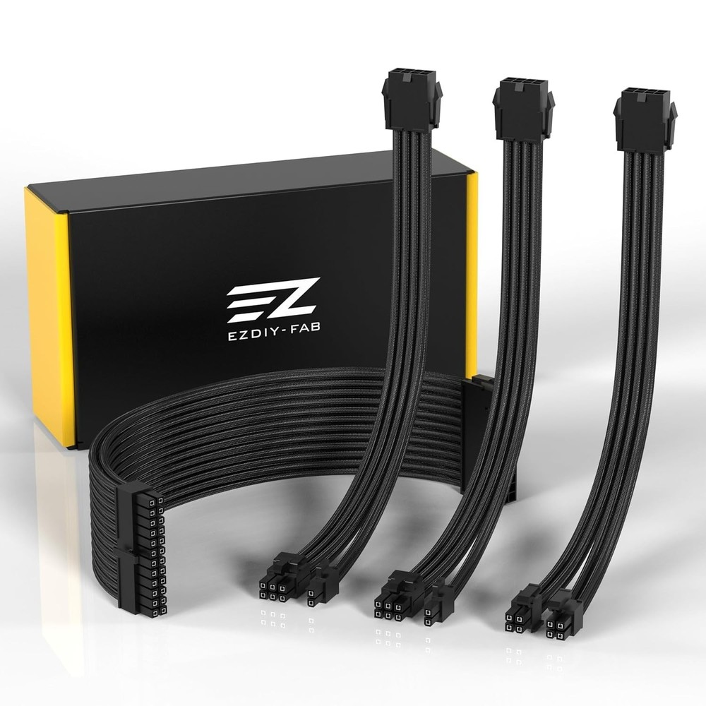 EZDIY-FAB PSU Cable Extension Sleeved Custom Mod GPU PC Power Supply Black