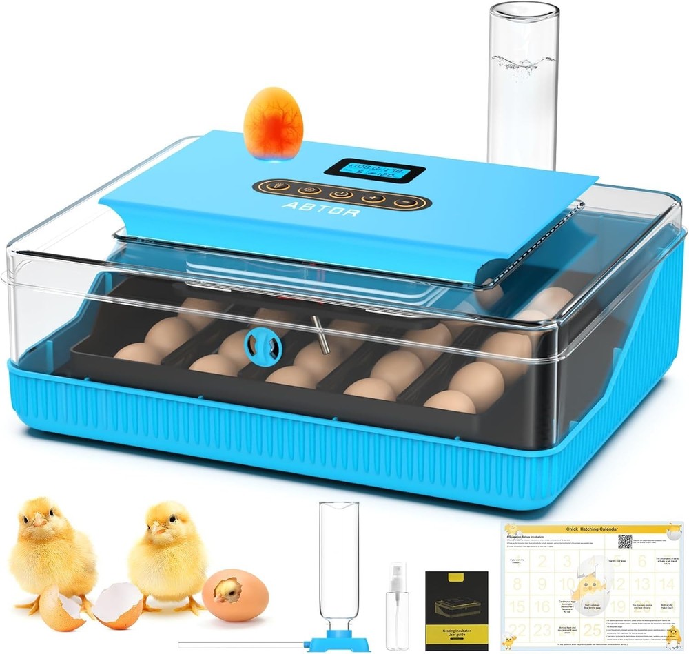 25 Egg Incubator with Humidity Display, Egg Candler, Automatic Egg Turner,