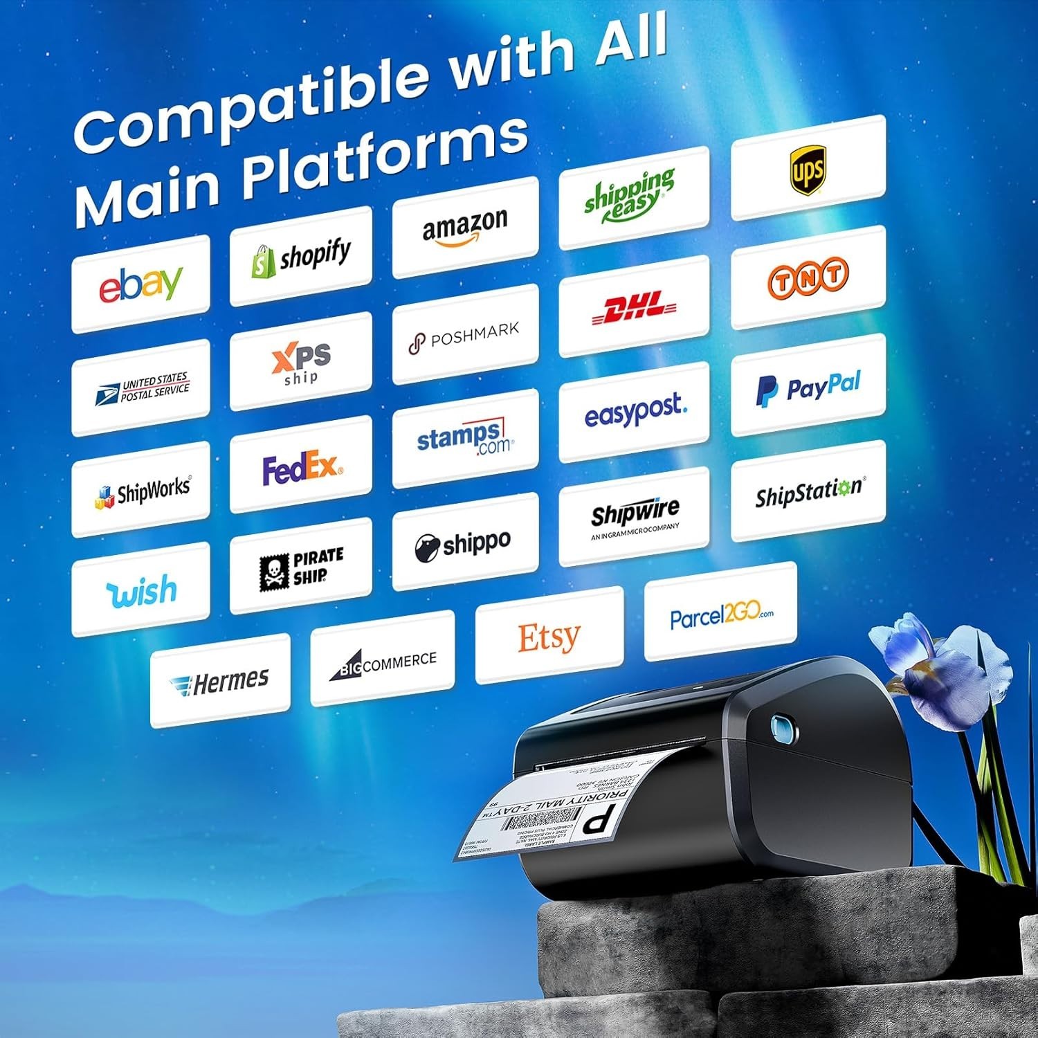 Thermal Label Printer Bluetooth 4x6 Printer for Shipping Label USPS FedEx UPS